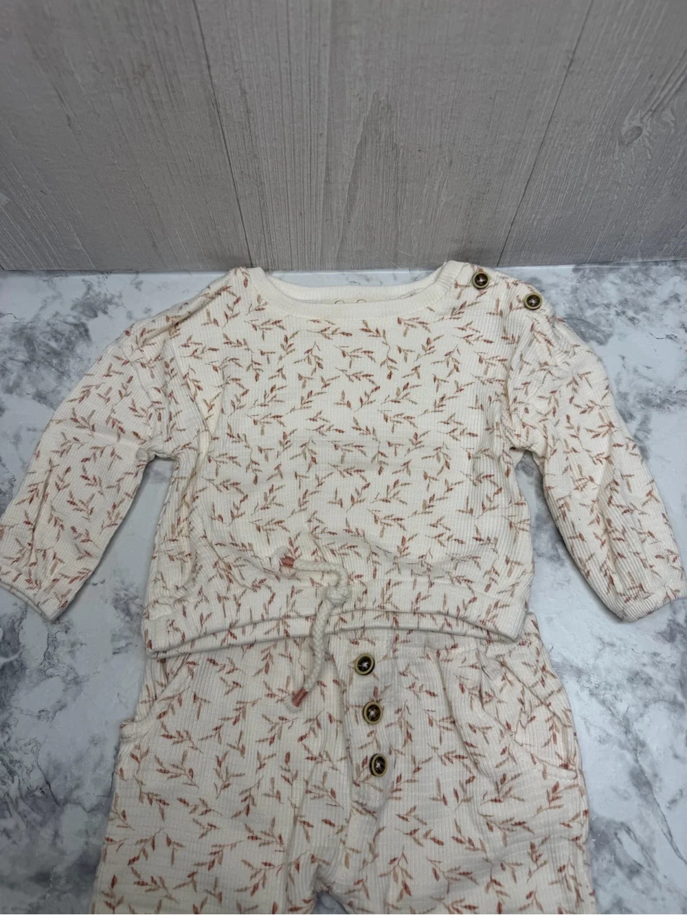 Cream Floral Ribbed Baby Romper Set with Button Detail Fall Outfit Baby girls